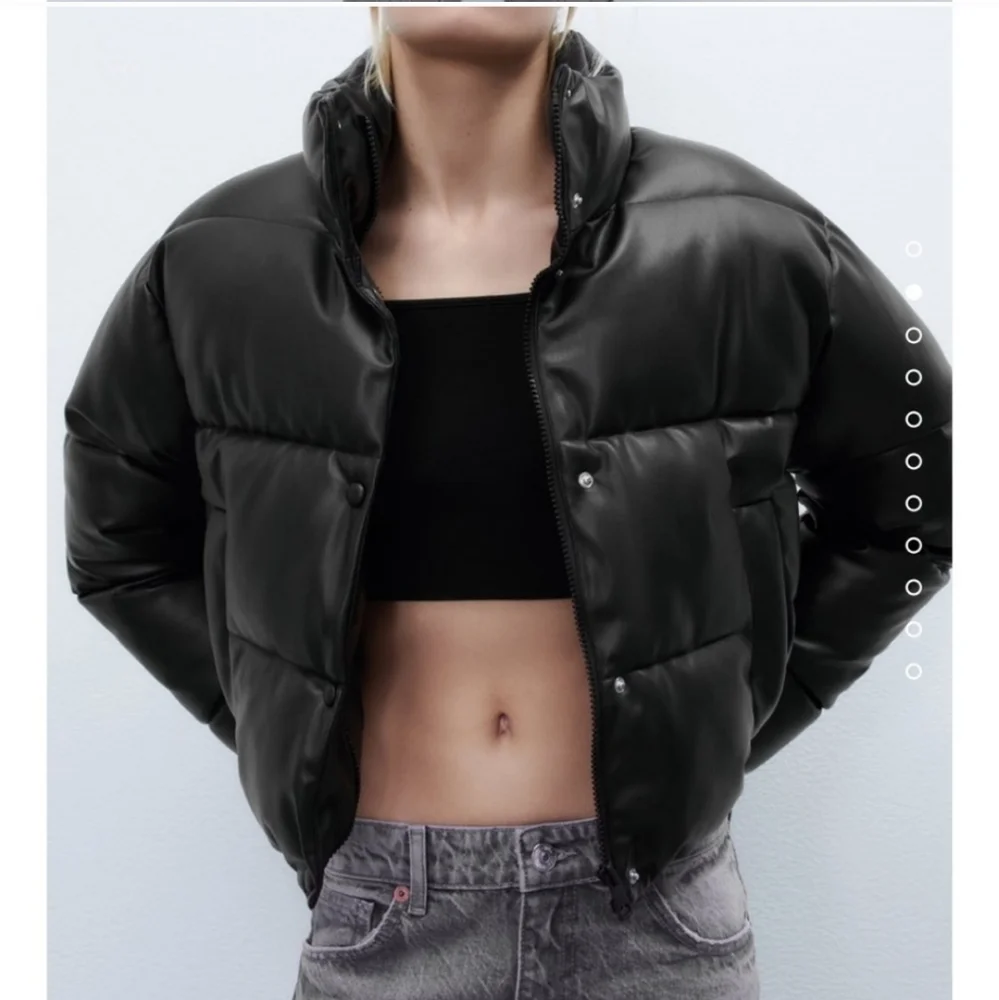NW ZARA BLACK FAUX LEATHER PUFFER JACKET - Picture 7 of 14